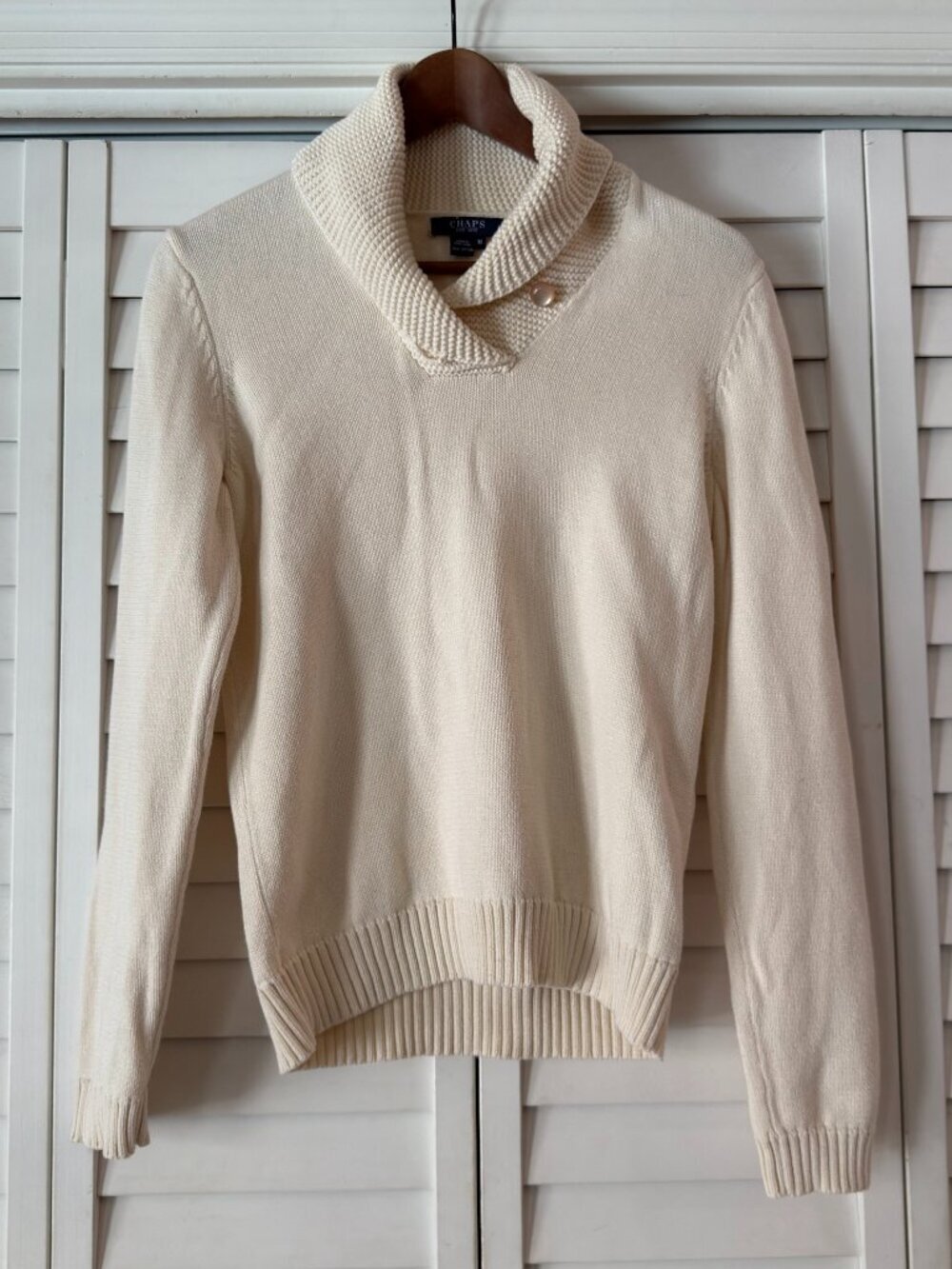 Chaps White Shawl Collar Knit Sweater  - Size M